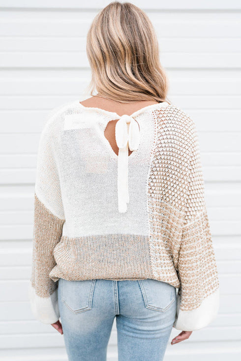Mixed Stitch Crew Neck Drop Shoulder Sweater