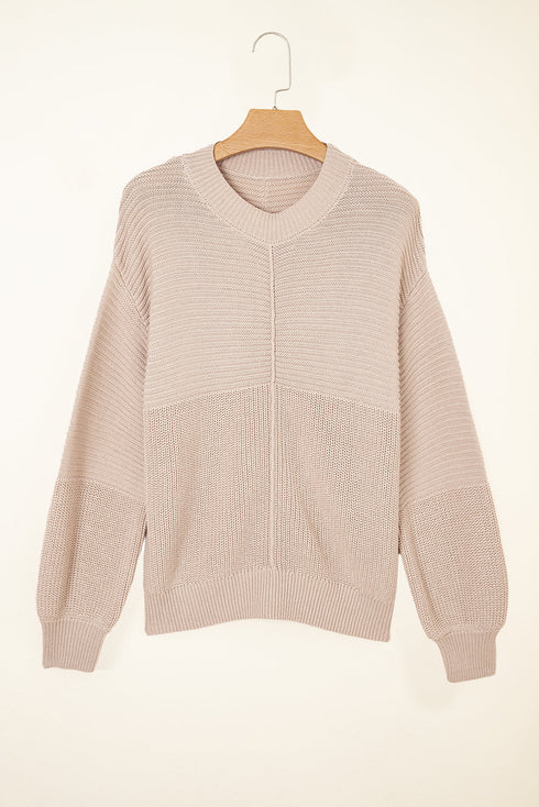 Mixed Stitch Exposed Seam Crew Neck Pullover Sweater