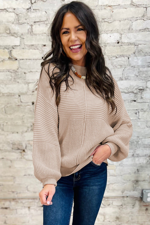 Mixed Stitch Exposed Seam Crew Neck Pullover Sweater