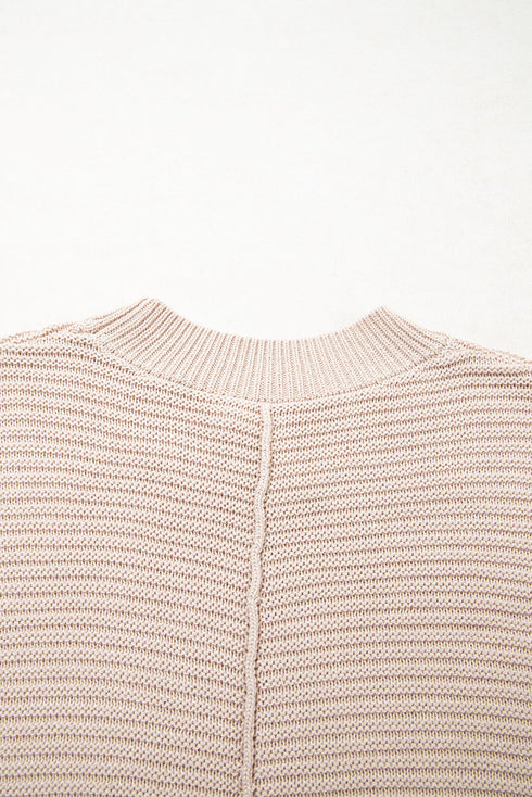 Mixed Stitch Exposed Seam Crew Neck Pullover Sweater