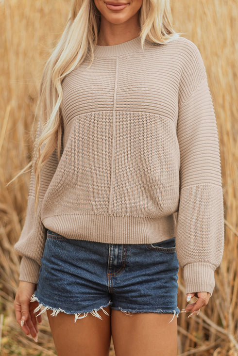 Mixed Stitch Exposed Seam Crew Neck Pullover Sweater