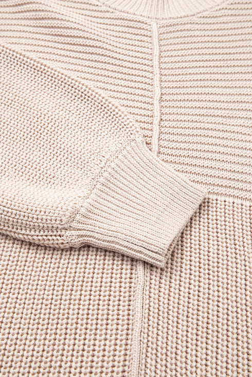 Mixed Stitch Exposed Seam Crew Neck Pullover Sweater