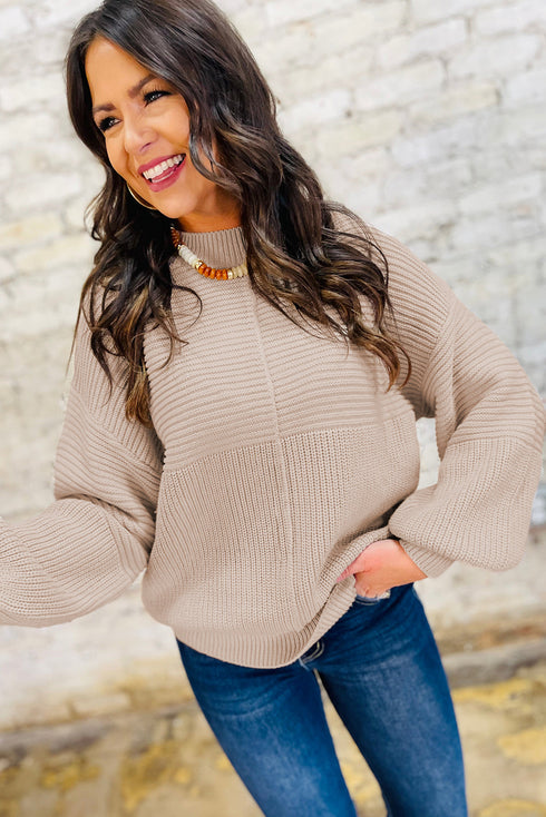 Mixed Stitch Exposed Seam Crew Neck Pullover Sweater