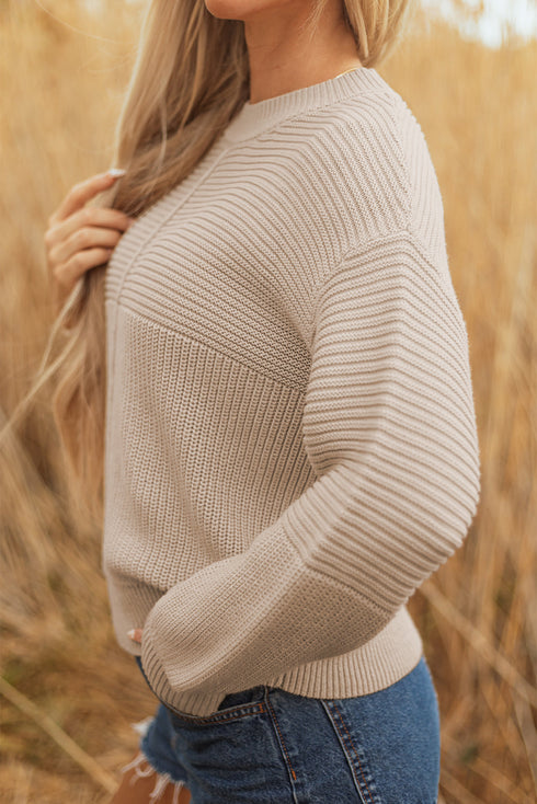 Mixed Stitch Exposed Seam Crew Neck Pullover Sweater