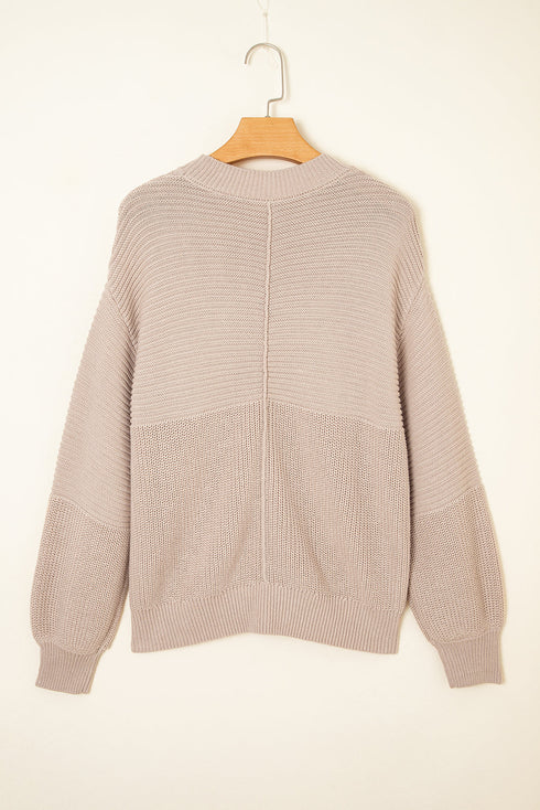 Mixed Stitch Exposed Seam Crew Neck Pullover Sweater