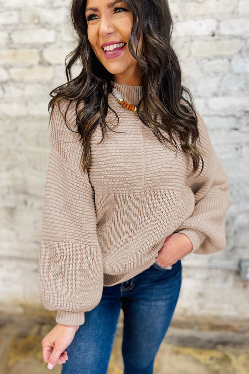 Mixed Stitch Exposed Seam Crew Neck Pullover Sweater
