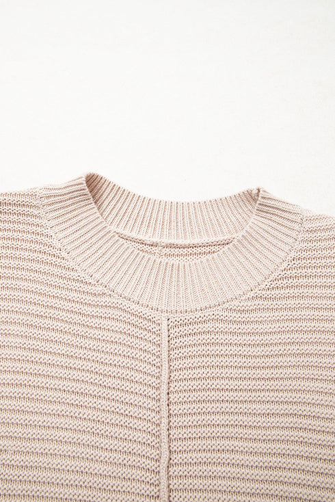 Mixed Stitch Exposed Seam Crew Neck Pullover Sweater