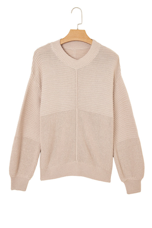 Mixed Stitch Exposed Seam Crew Neck Pullover Sweater