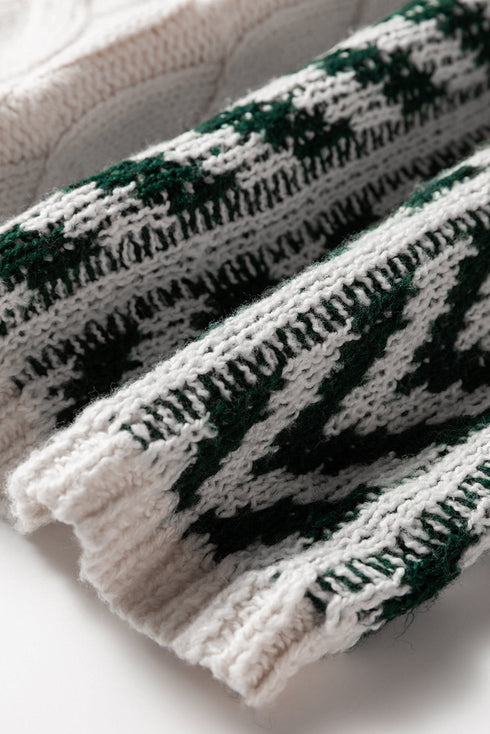 Mixed Stitch Geometric Patchwork Crew Neck Sweater