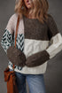 Mixed Stitch Geometric Patchwork Crew Neck Sweater