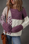 Mixed Stitch Geometric Patchwork Crew Neck Sweater