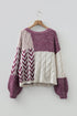 Mixed Stitch Geometric Patchwork Crew Neck Sweater