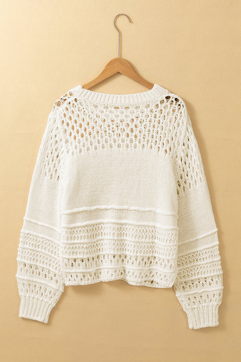 Mixed Stitch Scalloped Hem Relaxed Fit Sweater