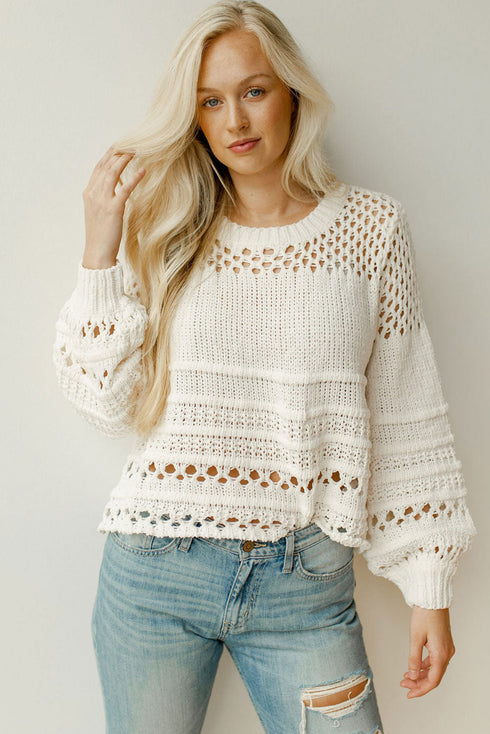 Mixed Stitch Scalloped Hem Relaxed Fit Sweater