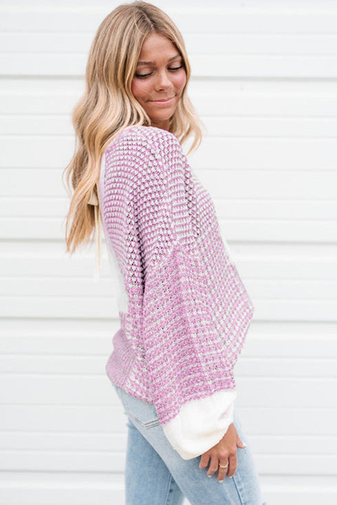 Mixed Stitch Texture Relaxed Fit Pullover Sweater