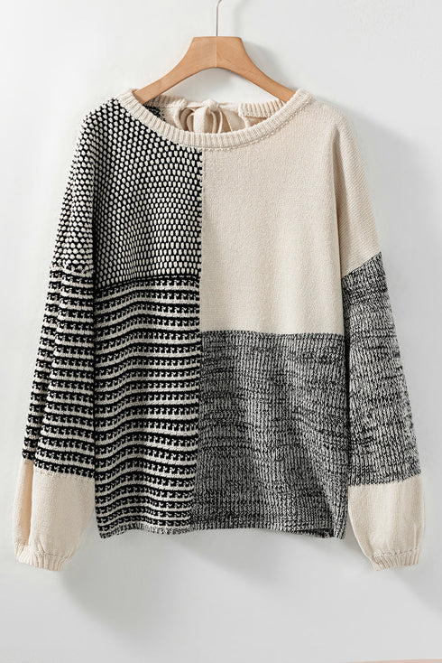 Mixed Stitch Texture Relaxed Fit Pullover Sweater