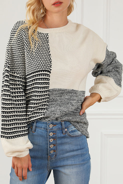 Mixed Stitch Texture Relaxed Fit Pullover Sweater