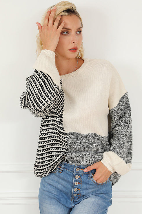 Mixed Stitch Texture Relaxed Fit Pullover Sweater