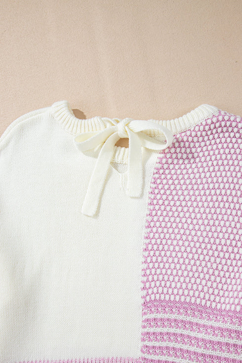 Mixed Stitch Texture Relaxed Fit Pullover Sweater
