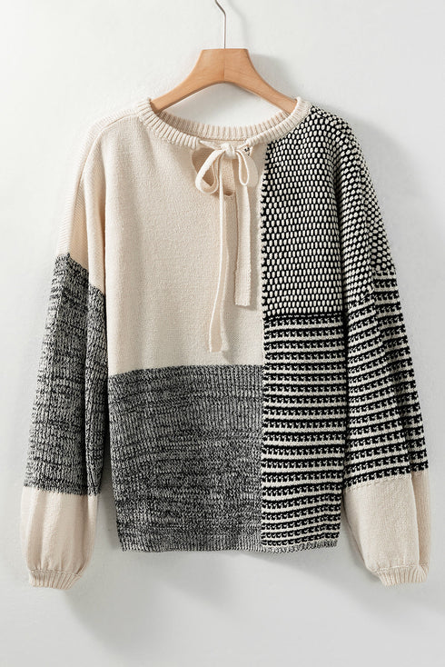 Mixed Stitch Texture Relaxed Fit Pullover Sweater