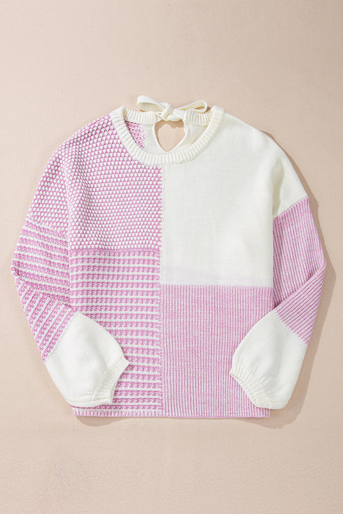 Mixed Stitch Texture Relaxed Fit Pullover Sweater
