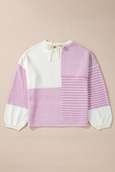 Mixed Stitch Texture Relaxed Fit Pullover Sweater