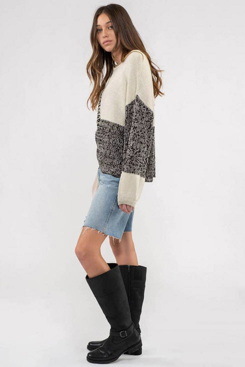 Mixed Stitch Texture Relaxed Fit Pullover Sweater