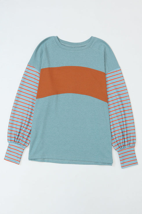 Mixed Stripe Bishop Sleeve Relaxed Fit Top
