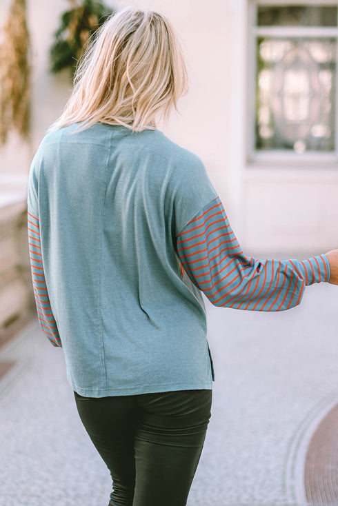 Mixed Stripe Bishop Sleeve Relaxed Fit Top