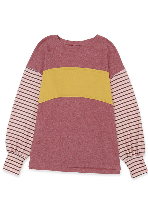 Mixed Stripe Bishop Sleeve Relaxed Fit Top