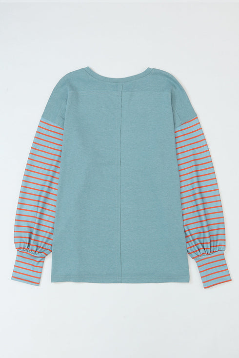 Mixed Stripe Bishop Sleeve Relaxed Fit Top