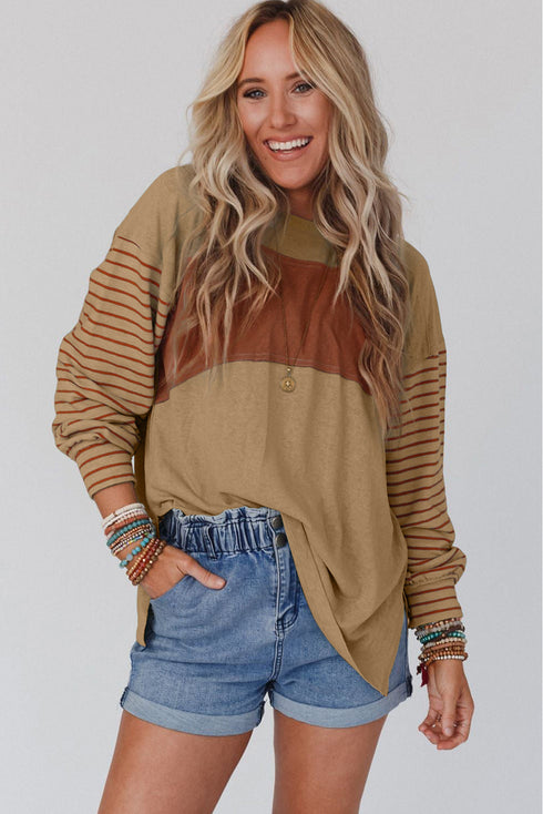 Mixed Stripe Bishop Sleeve Relaxed Fit Top