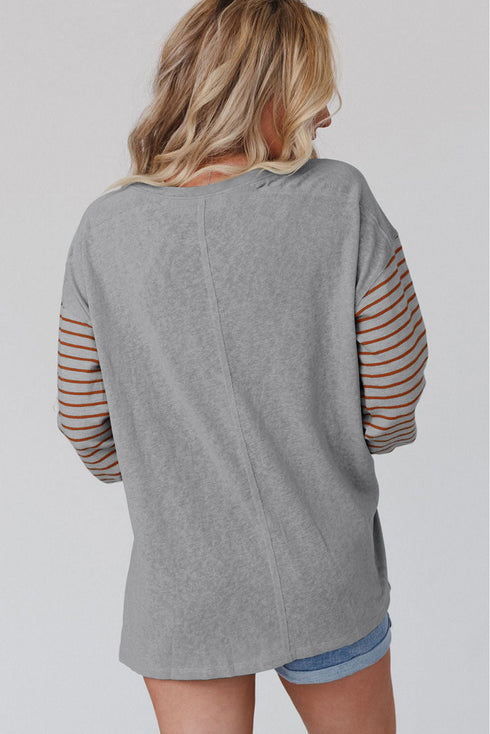 Mixed Stripe Bishop Sleeve Relaxed Fit Top