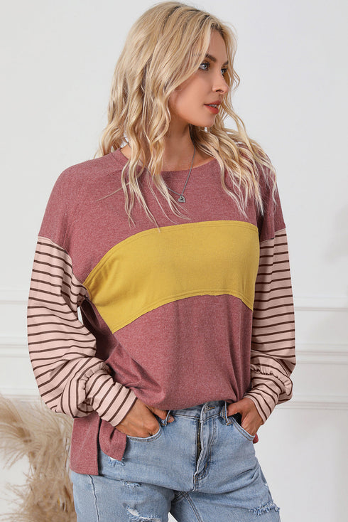Mixed Stripe Bishop Sleeve Relaxed Fit Top