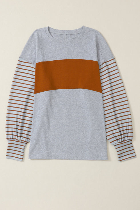Mixed Stripe Bishop Sleeve Relaxed Fit Top