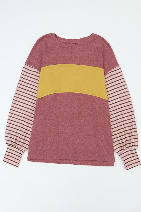 Mixed Stripe Bishop Sleeve Relaxed Fit Top