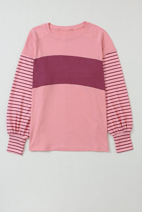 Mixed Stripe Bishop Sleeve Relaxed Fit Top