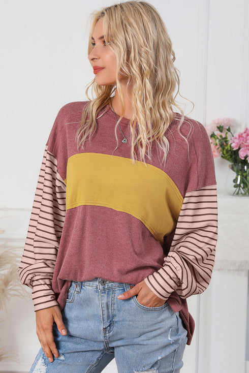 Mixed Stripe Bishop Sleeve Relaxed Fit Top
