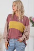 Mixed Stripe Bishop Sleeve Relaxed Fit Top