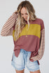 Mixed Stripe Bishop Sleeve Relaxed Fit Top