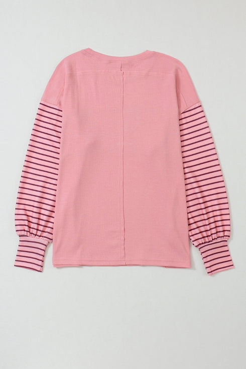 Mixed Stripe Bishop Sleeve Relaxed Fit Top