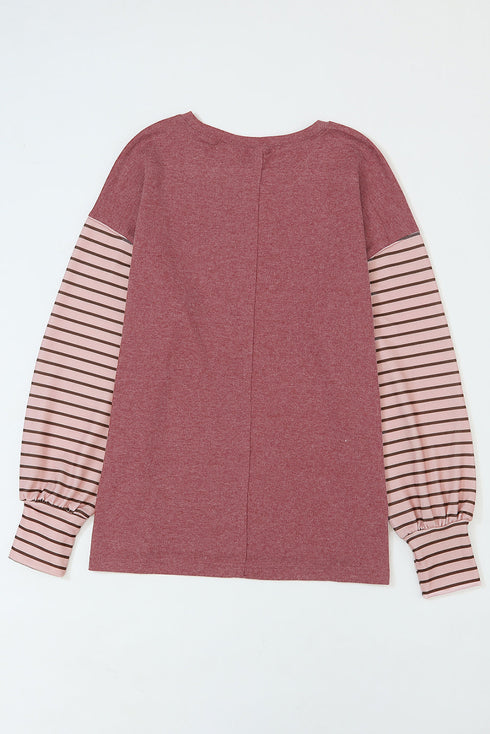 Mixed Stripe Bishop Sleeve Relaxed Fit Top