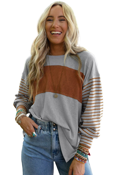 Mixed Stripe Bishop Sleeve Relaxed Fit Top