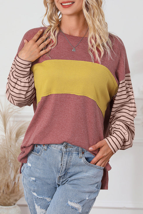 Mixed Stripe Bishop Sleeve Relaxed Fit Top