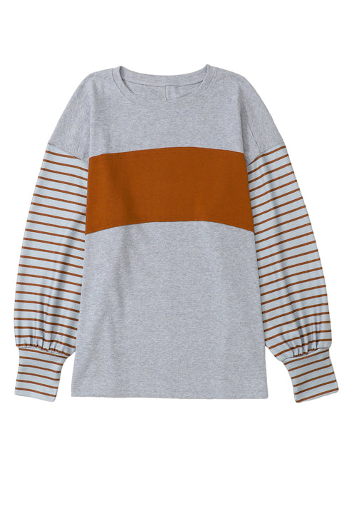 Mixed Stripe Bishop Sleeve Relaxed Fit Top
