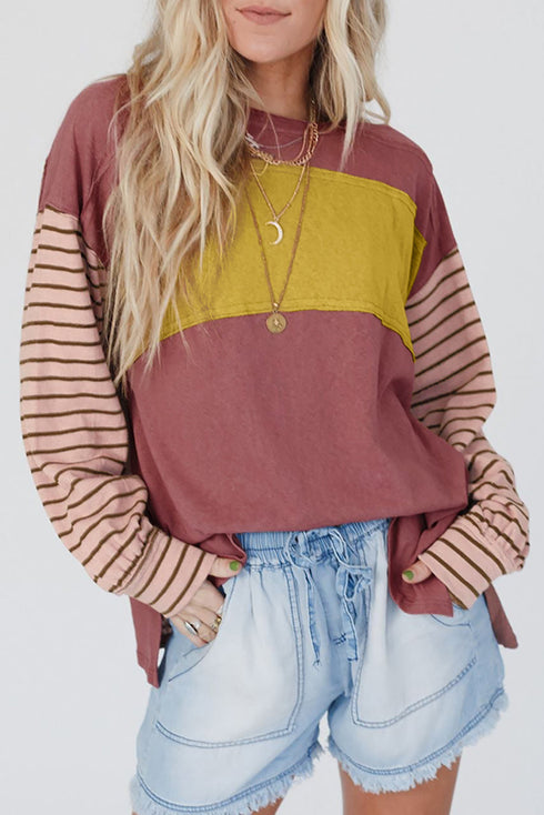 Mixed Stripe Bishop Sleeve Relaxed Fit Top