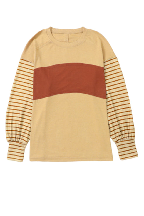 Mixed Stripe Bishop Sleeve Relaxed Fit Top