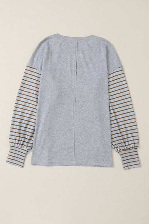 Mixed Stripe Bishop Sleeve Relaxed Fit Top