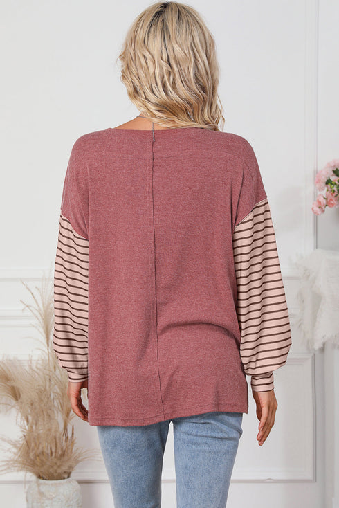 Mixed Stripe Bishop Sleeve Relaxed Fit Top