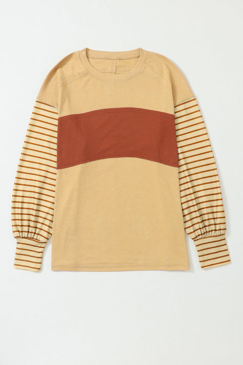 Mixed Stripe Bishop Sleeve Relaxed Fit Top